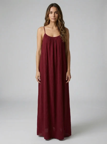 Stunning Backless Maxi Dress - Deep Red