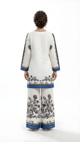 White & Blue Floral Printed 2-Piece Suit with Palazzo