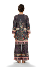 Charcoal Bird & Floral Printed 2-Piece Suit with Palazzo