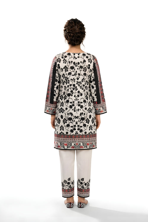 Black & White Floral Printed 2-Piece Suit with Straight Trousers