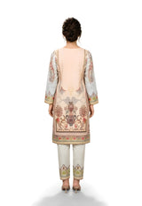 Peach Paisley Printed 2-Piece Suit with Straight Trousers