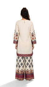 Ivory Floral Printed 2-Piece Suit with Ikat Palazzo