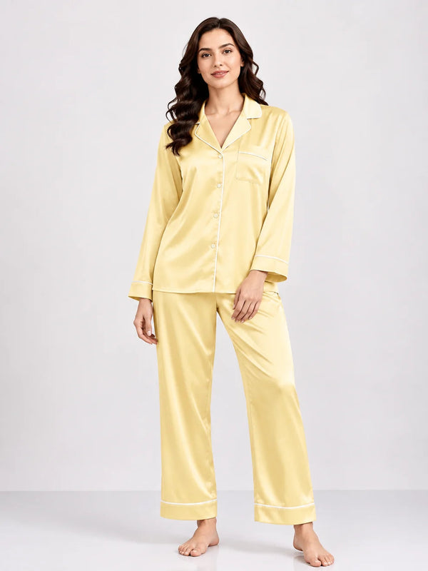 Plain Silk Night Suit - Butter