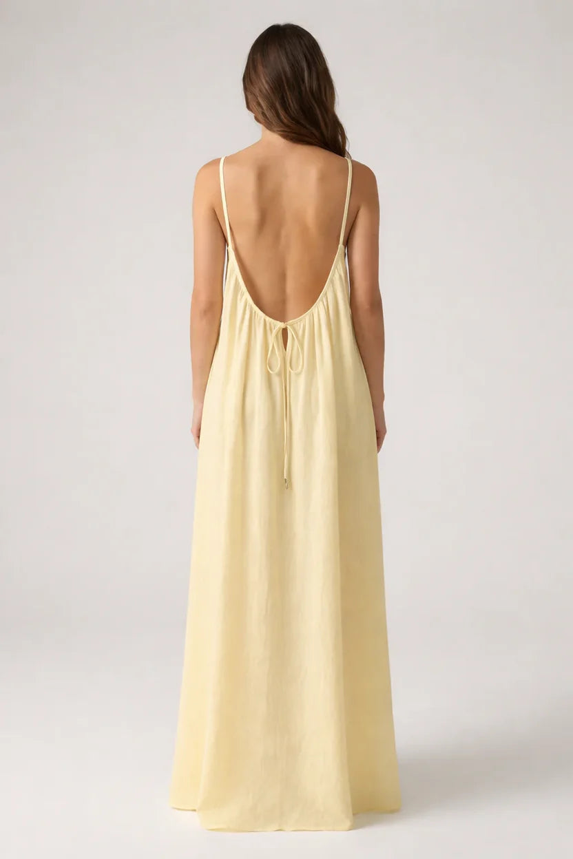 Stunning Backless Maxi Dress - Butter Yellow