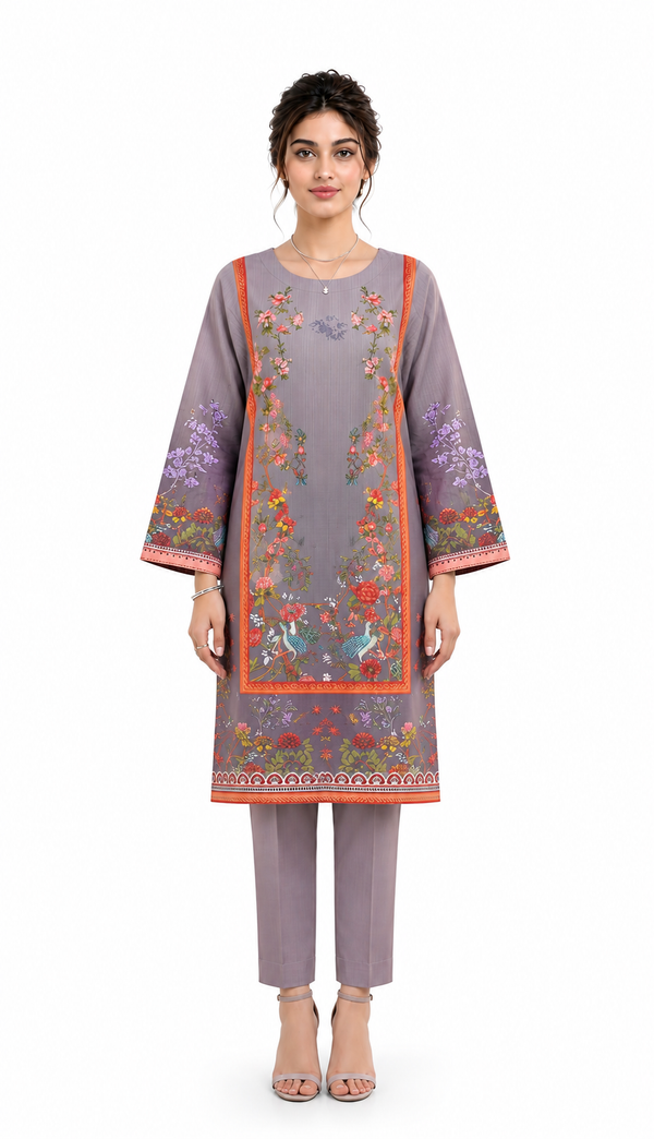 Lilac Garden Printed 2-Piece Suit with Straight Trousers