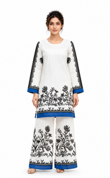 White & Blue Floral Printed 2-Piece Suit with Palazzo