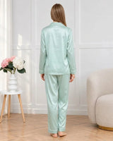 Plain Silk Night Suit - Aqua Cream