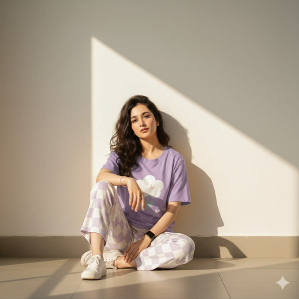 Purple Flower Printed - PJ Suit