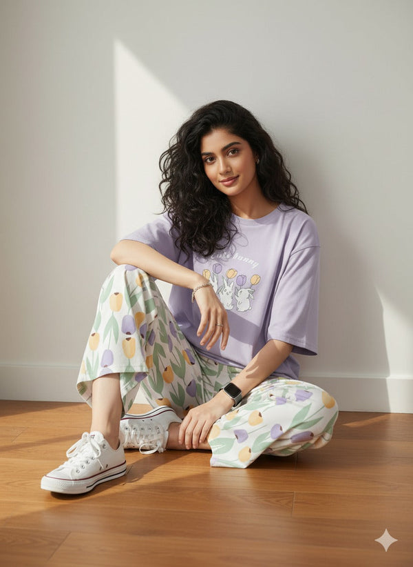 Bunny Flower Lilac - PJ Suit
