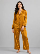 Plain Silk Night Suit - Camel Brown