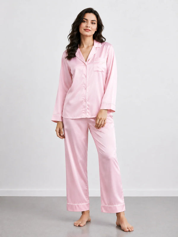 Plain Silk Night Suit - Light Pink