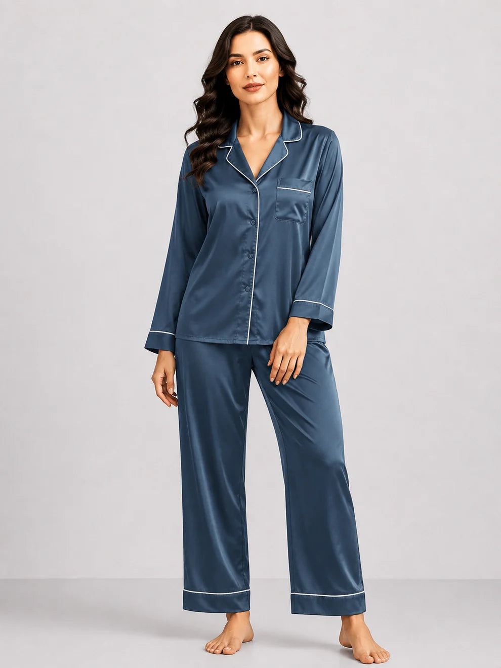 Plain Silk Night Suit - Sailor