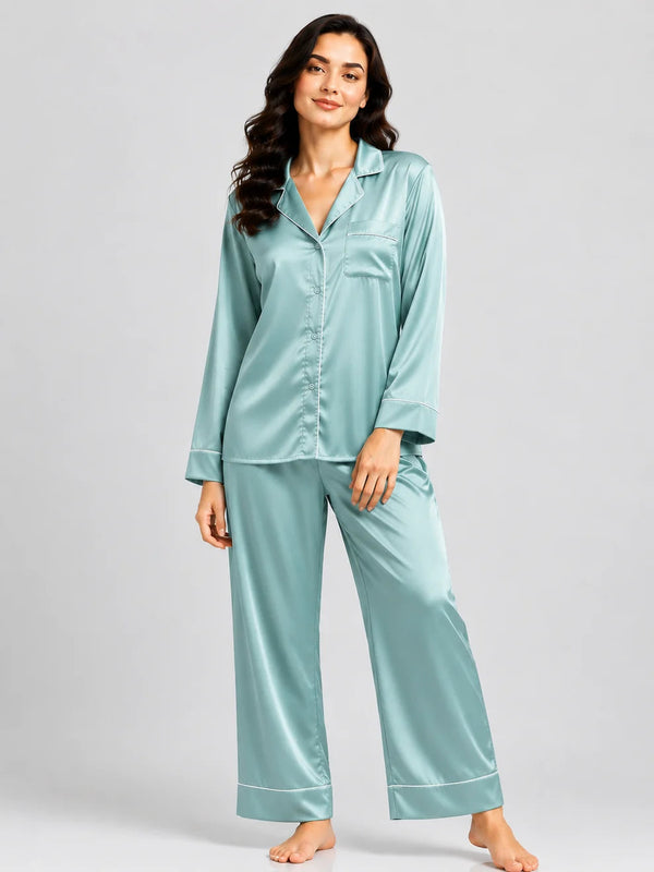 Plain Silk Night Suit - Seafoam Green