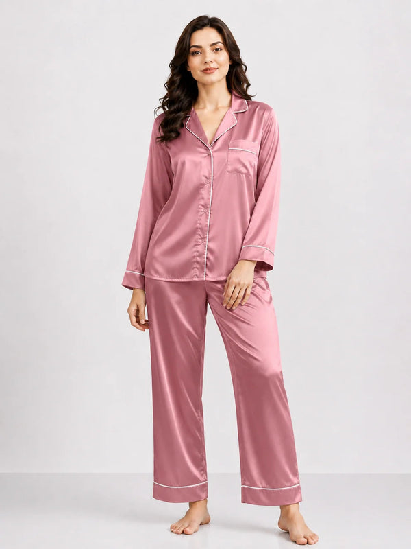 Plain Silk Night Suit - Vintage Rose