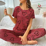 Dark Pink Printed - PJ Suit