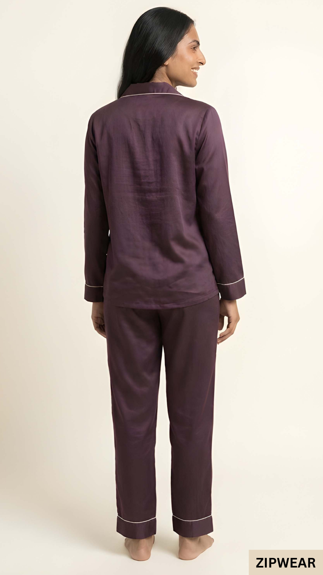 Plain Silk Night Suit - Purple
