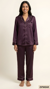 Plain Silk Night Suit - Purple