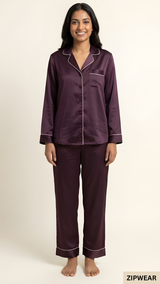 Plain Silk Night Suit - Purple