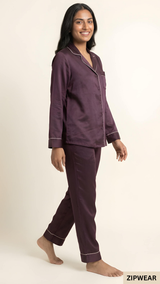 Plain Silk Night Suit - Purple
