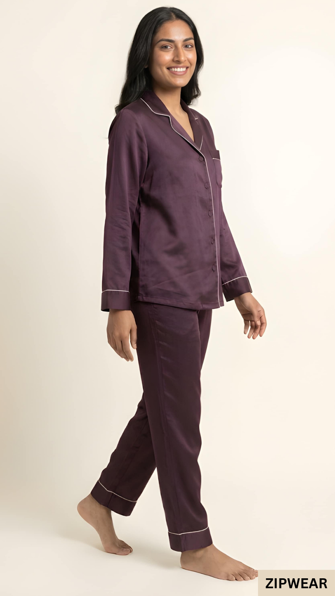 Plain Silk Night Suit - Purple