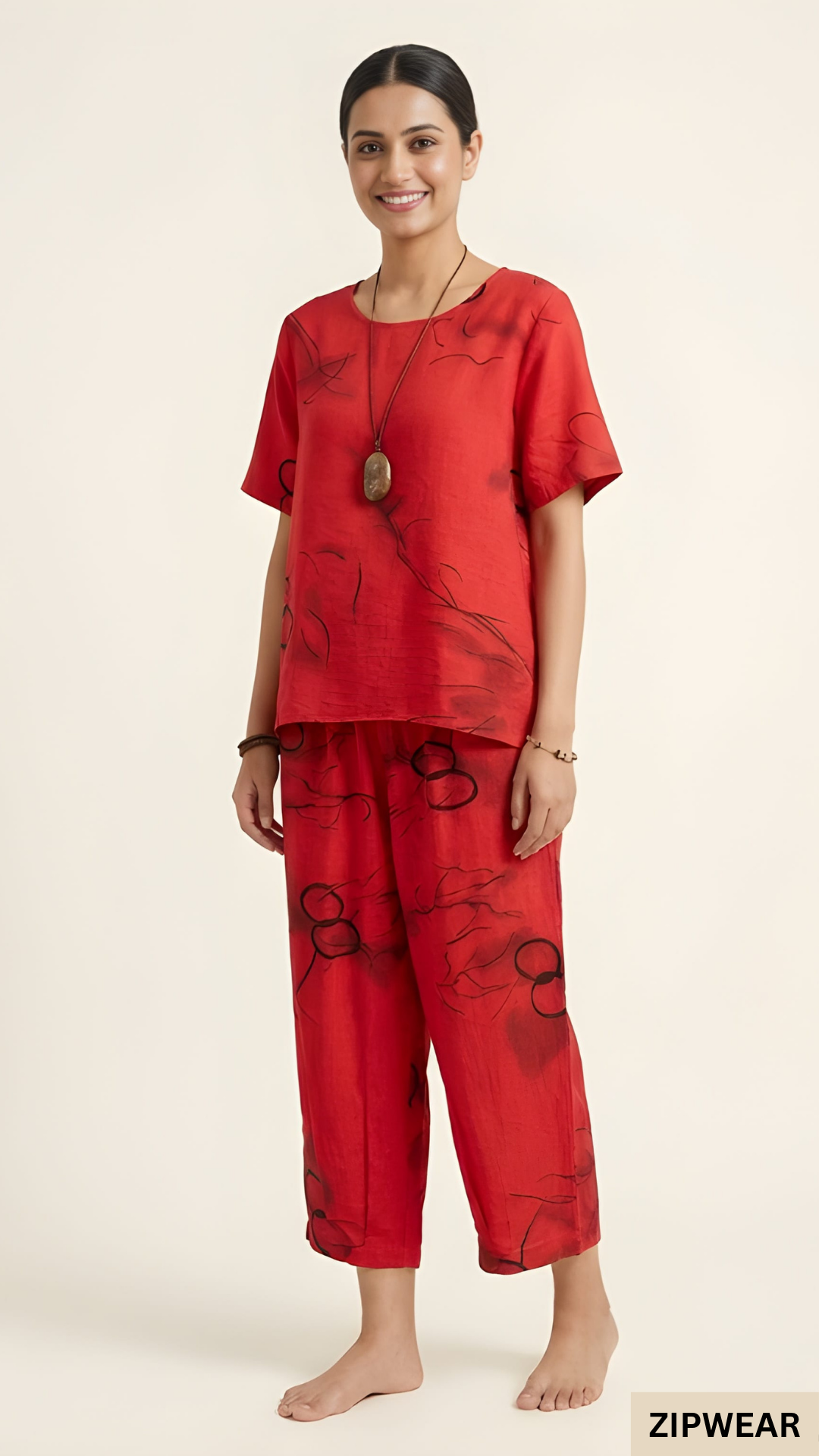 HN Red Ring Capri Printed - PJ Suit