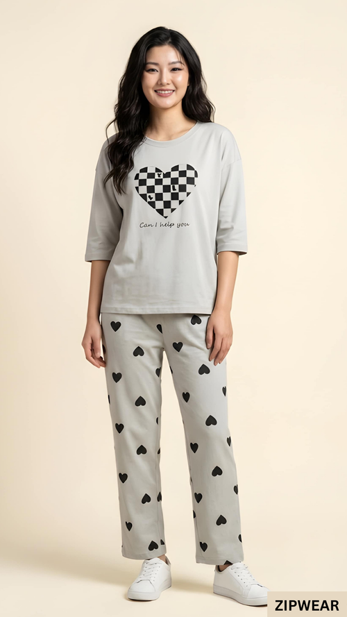 Checkered Heart Printed - PJ Suit