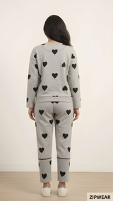 Grey Heart - Full Sleeves PJ Suit