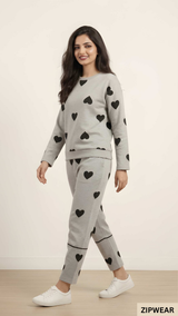 Grey Heart - Full Sleeves PJ Suit
