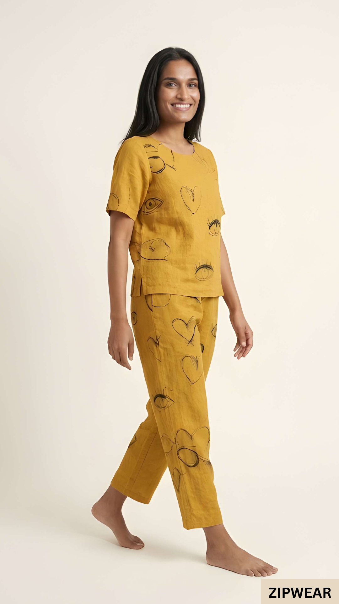 Yellow Ring Capri Printed - PJ Suit