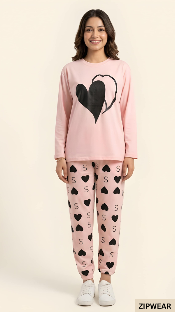 Double Heart Pink - Full Sleeves PJ Suit