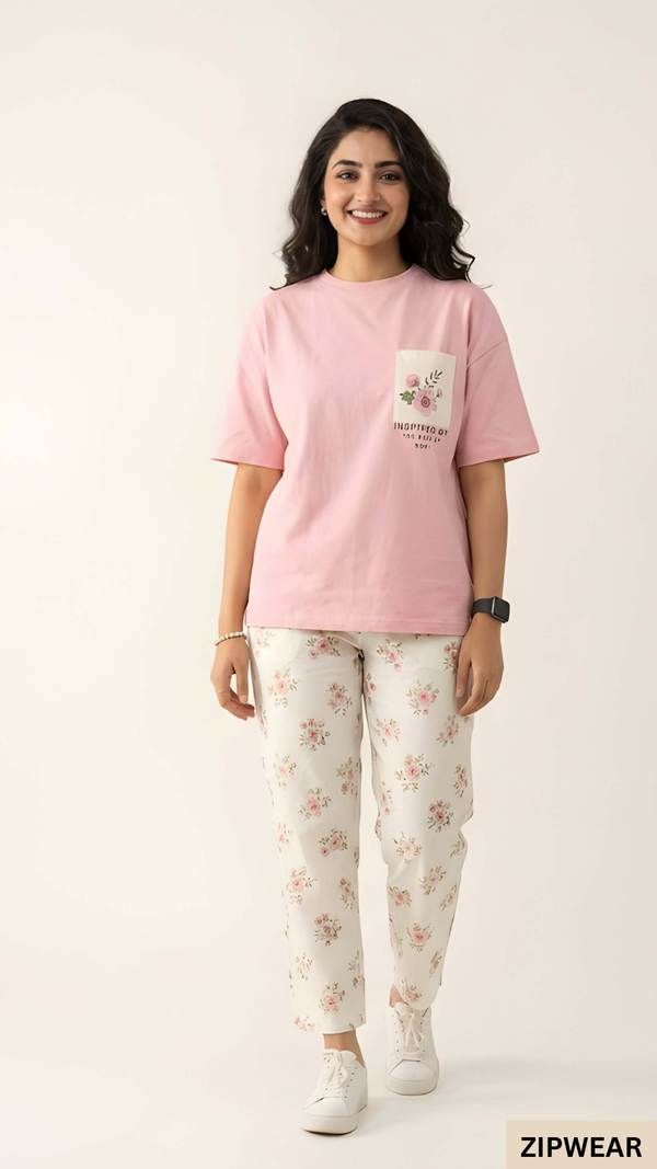 Pink Pocket Print - PJ Suit