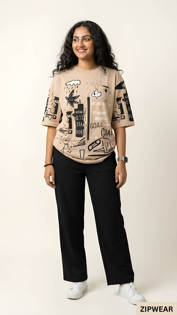 Planet Printed Brown - PJ Suit