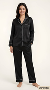 Plain Silk Night Suit - Black