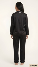 Plain Silk Night Suit - Black