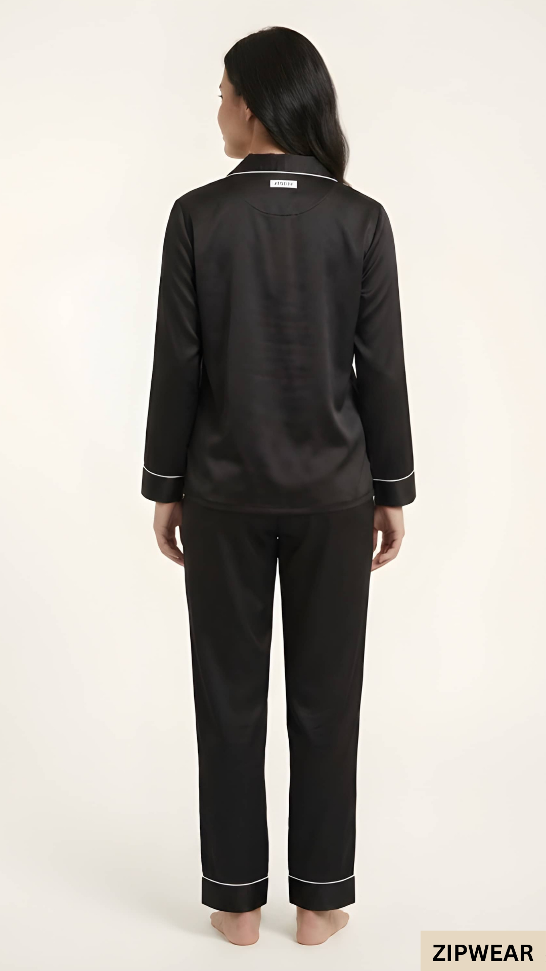 Plain Silk Night Suit - Black