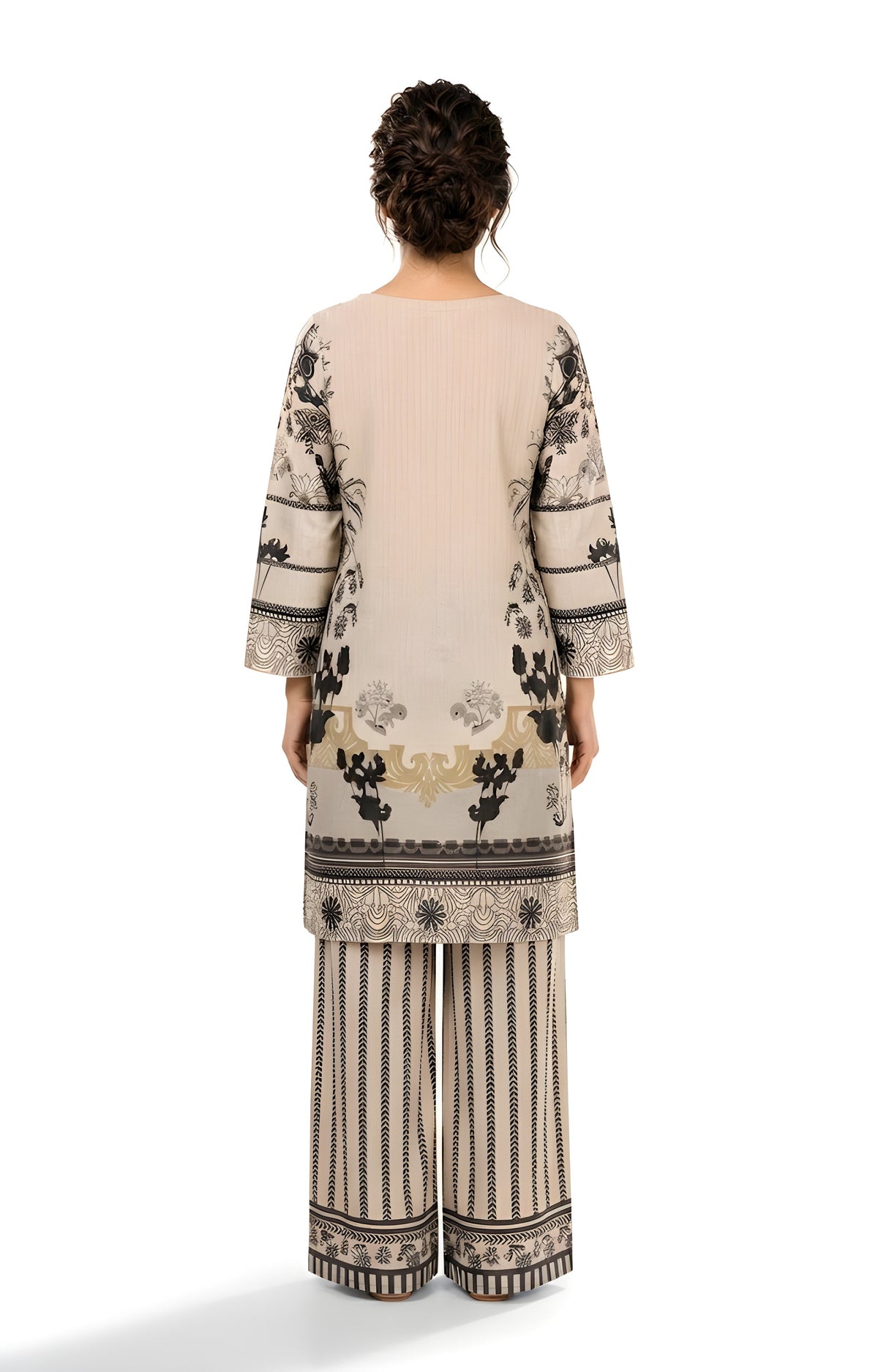 Ivory & Black Monochrome Printed 2-Piece Suit with Palazzo