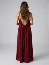 Stunning Backless Maxi Dress - Deep Red
