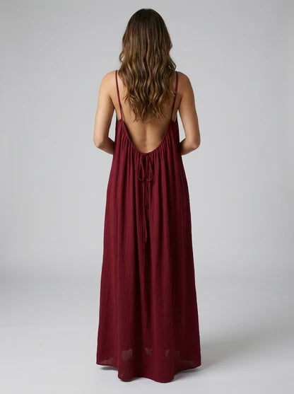 Stunning Backless Maxi Dress - Deep Red